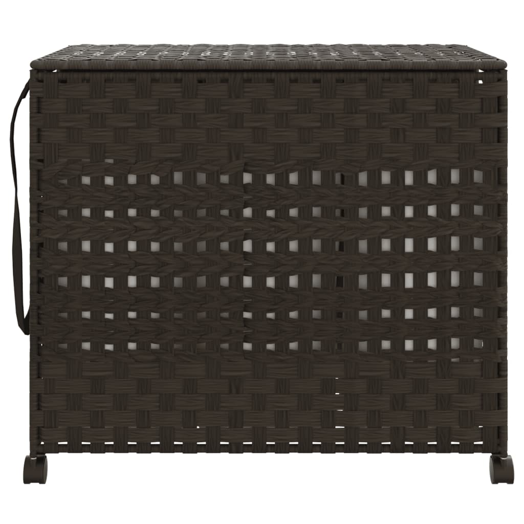 vasketøjskurv med hjul 66x35x60 cm rattan mørkebrun