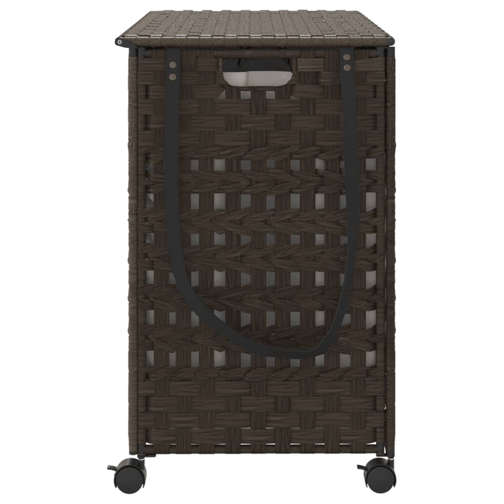 vasketøjskurv med hjul 66x35x60 cm rattan mørkebrun