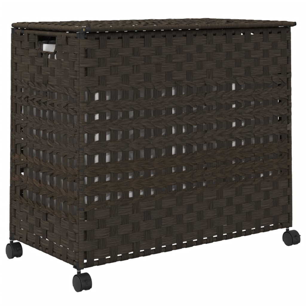 vasketøjskurv med hjul 66x35x60 cm rattan mørkebrun