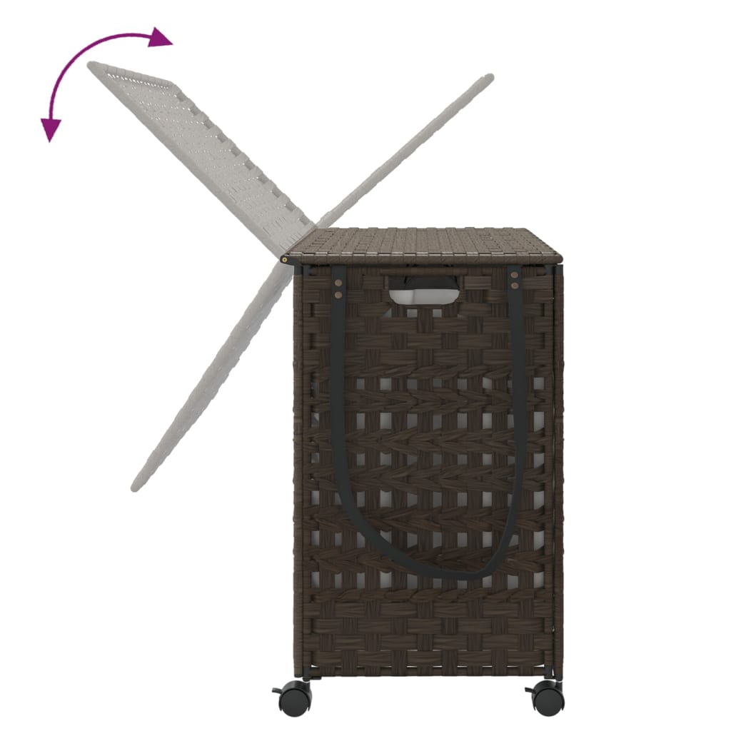 vasketøjskurv med hjul 66x35x60 cm rattan mørkebrun
