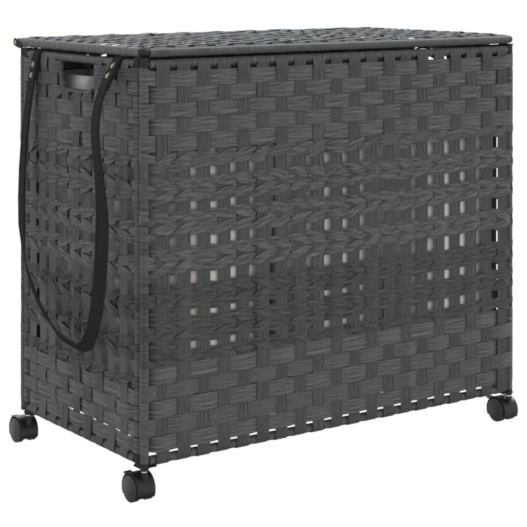vasketøjskurv med hjul 66x35x60 cm rattan grå