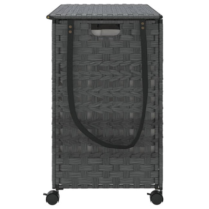 vasketøjskurv med hjul 66x35x60 cm rattan grå