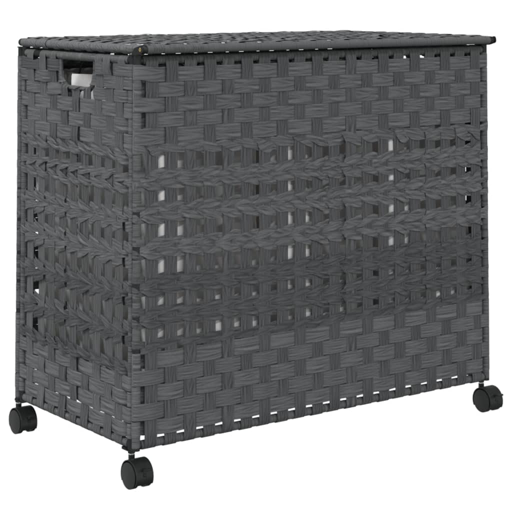 vasketøjskurv med hjul 66x35x60 cm rattan grå