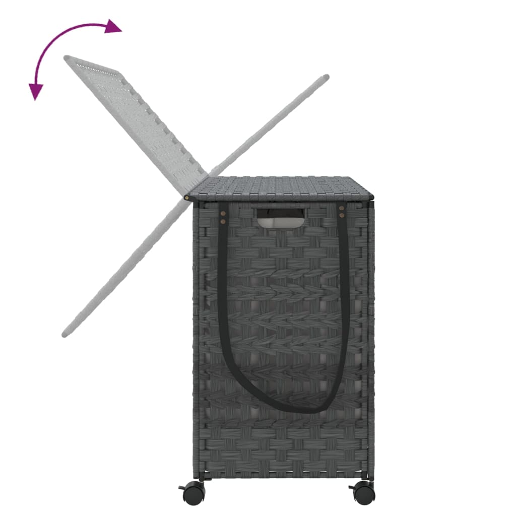 vasketøjskurv med hjul 66x35x60 cm rattan grå