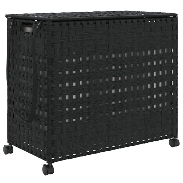 vasketøjskurv med hjul 66x35x60 cm rattan sort