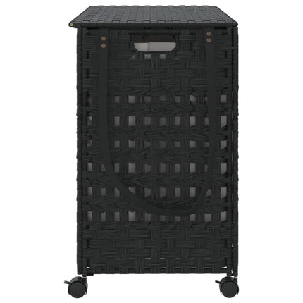 vasketøjskurv med hjul 66x35x60 cm rattan sort