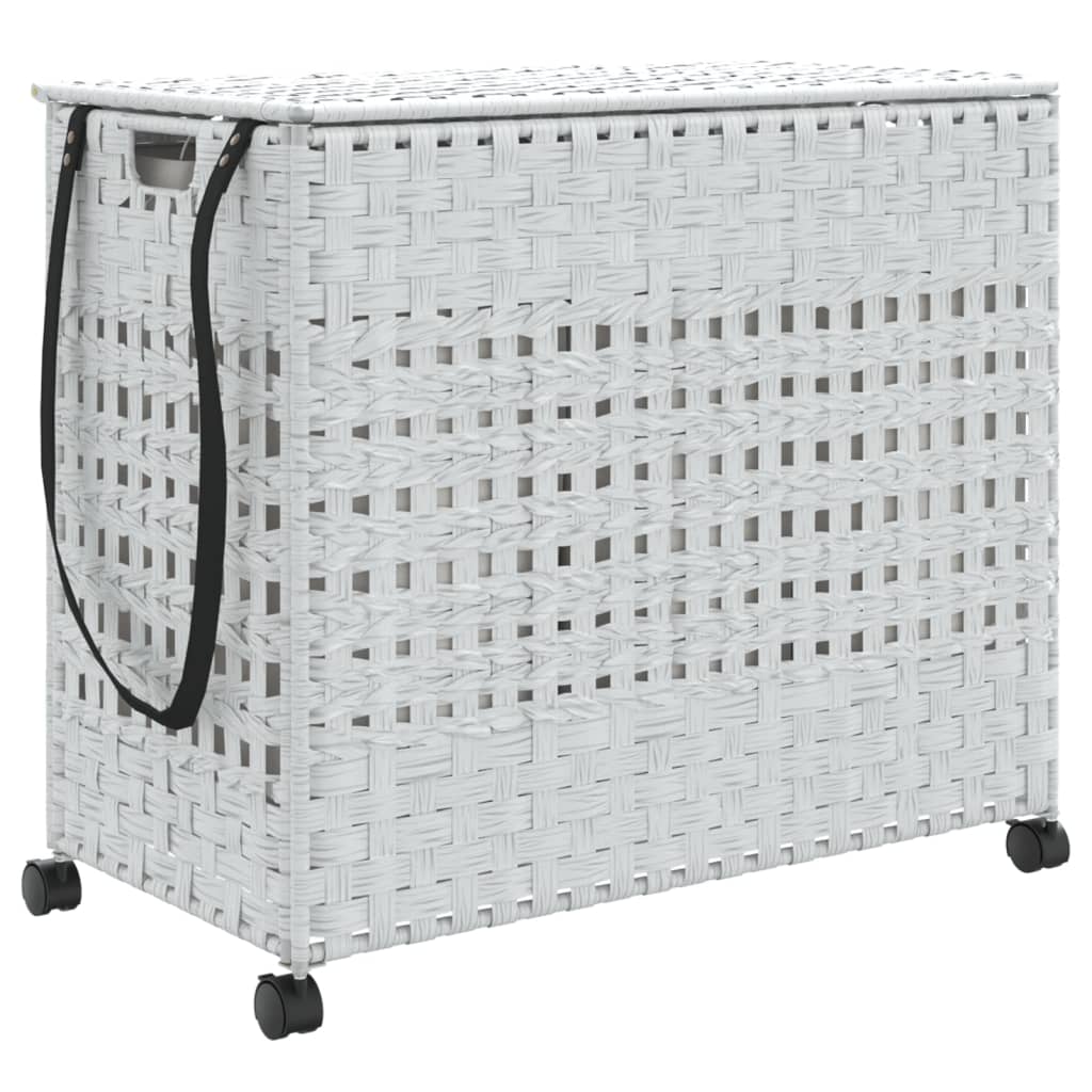 vasketøjskurv med hjul 66x35x60 cm rattan hvid
