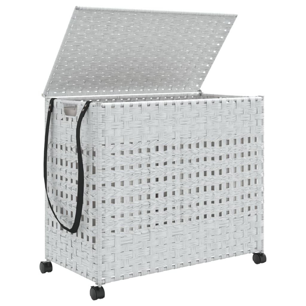 vasketøjskurv med hjul 66x35x60 cm rattan hvid