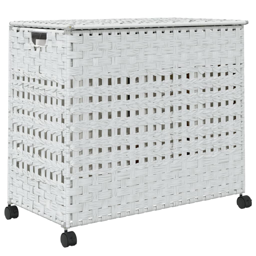 vasketøjskurv med hjul 66x35x60 cm rattan hvid