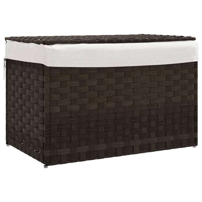 vasketøjskurv med låg 55,5x35x34 cm polyrattan mørkebrun