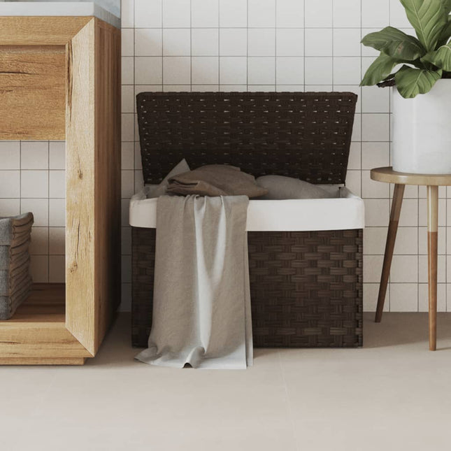 vasketøjskurv med låg 55,5x35x34 cm polyrattan mørkebrun