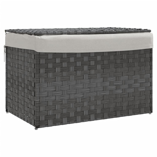vasketøjskurv med låg 55,5x35x34 cm polyrattan grå