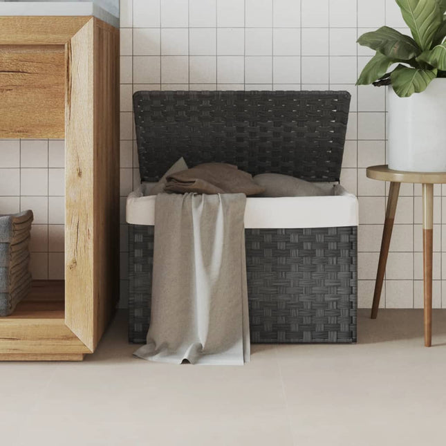 vasketøjskurv med låg 55,5x35x34 cm polyrattan grå