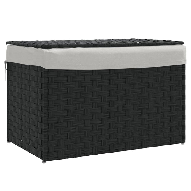 vasketøjskurv med låg 55,5x35x34 cm polyrattan sort