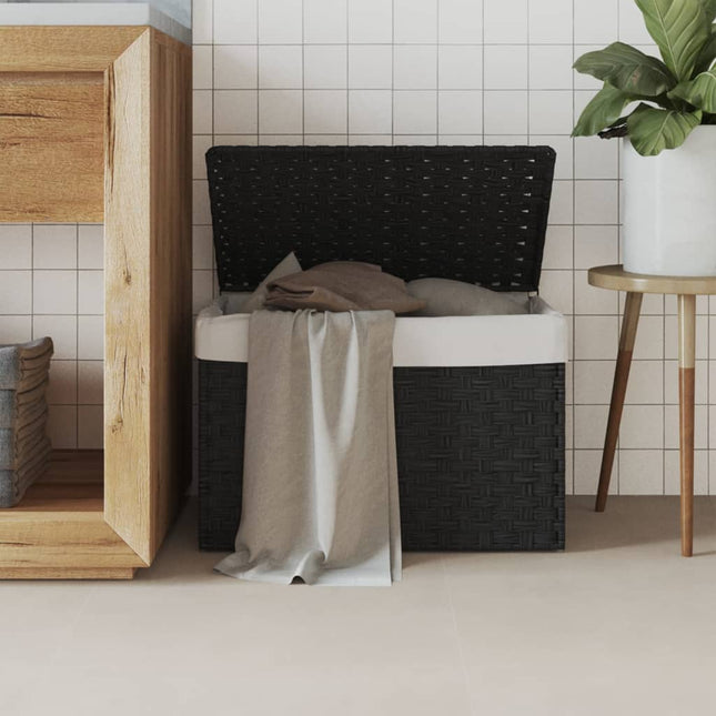 vasketøjskurv med låg 55,5x35x34 cm polyrattan sort