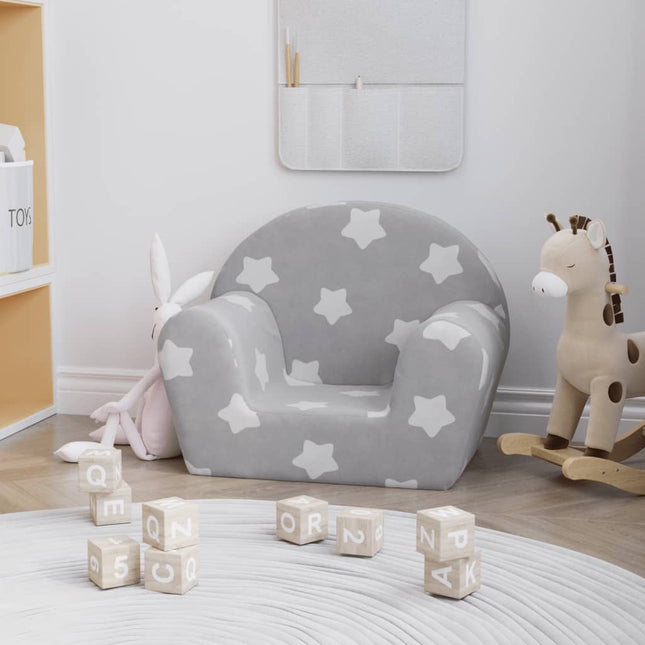 sofa til børn blødt plys med stjerner lysegrå