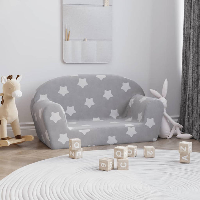 2-personers sofa til børn blødt plys med stjerner lysgrå