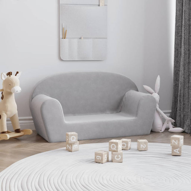 2-personers sofa til børn blødt plys lysgrå