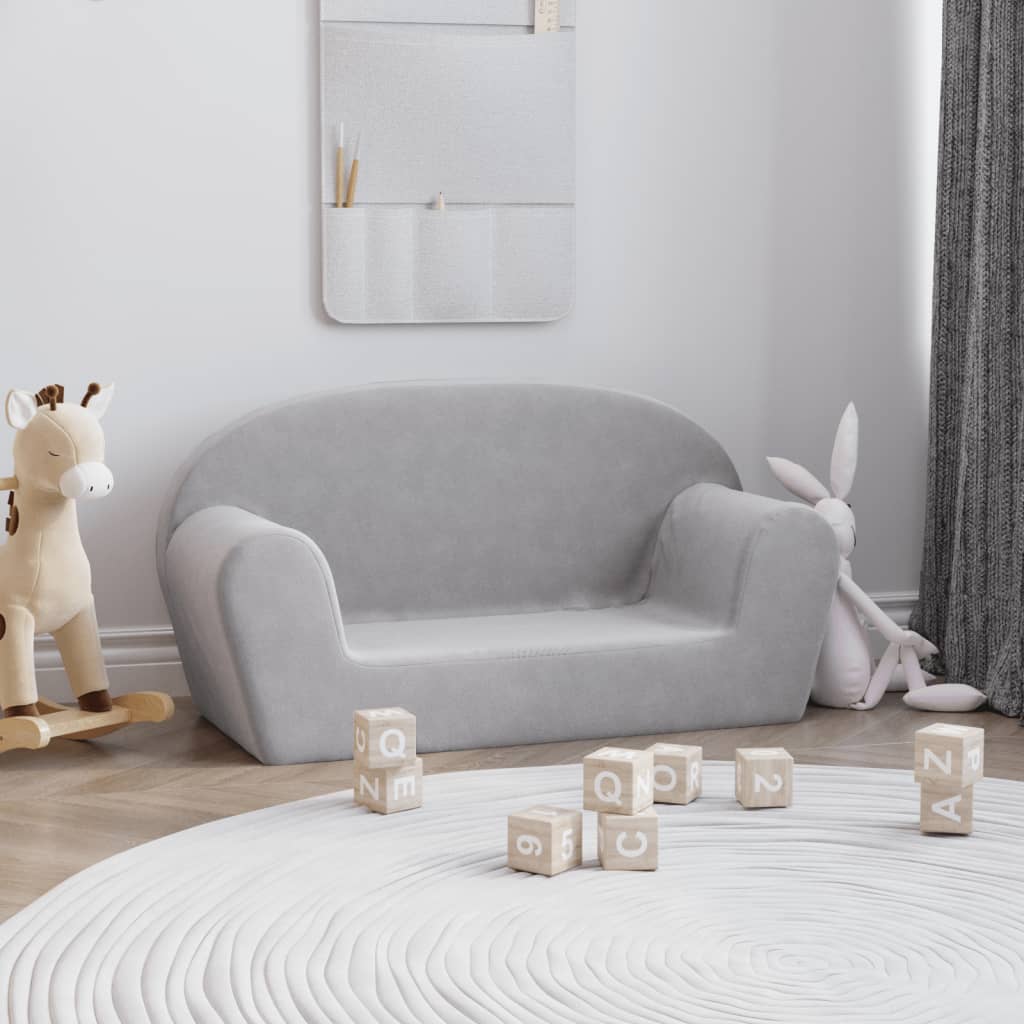 2-personers sofa til børn blødt plys lysgrå