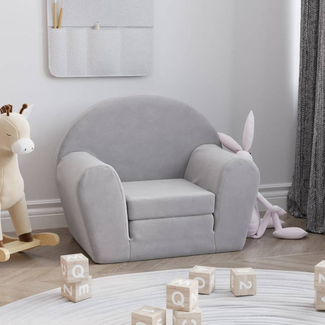 sovesofa til børn blødt plys lysegrå