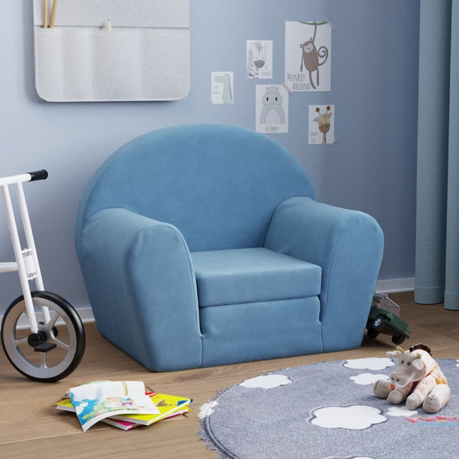 sovesofa til børn blødt plys blå
