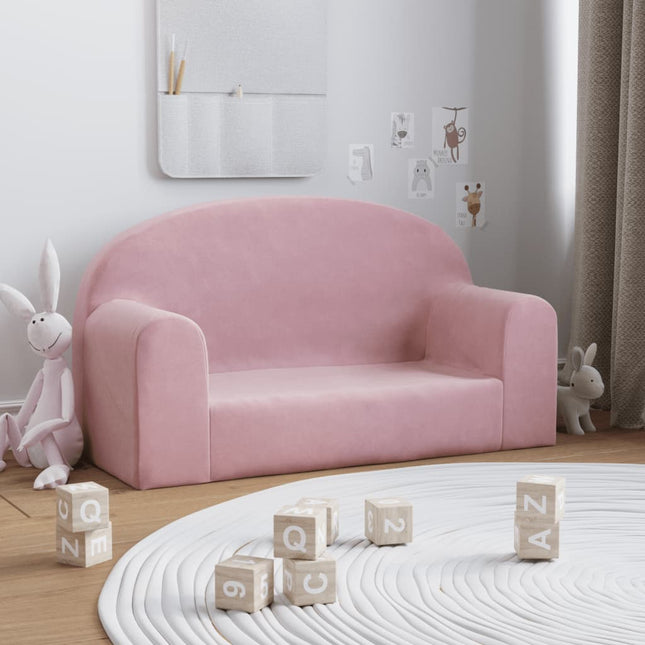 2-personers sofa til børn blødt plys lyserød