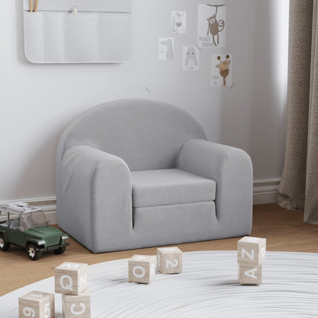 sovesofa til børn blødt plys lysegrå