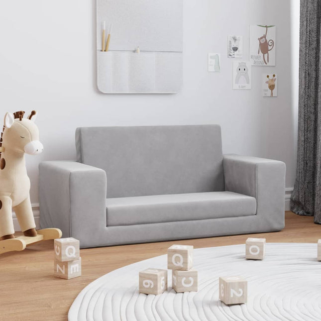 2-personers sovesofa til børn blødt plys lysegrå