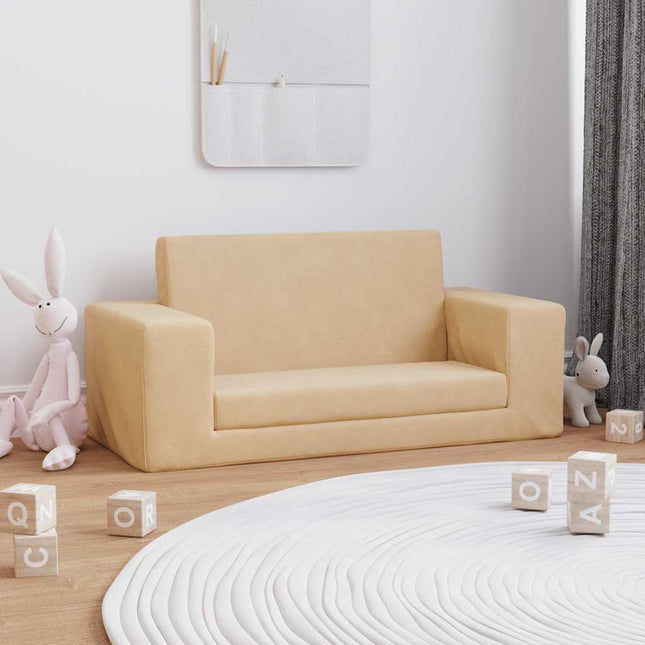 2-personers sofa til børn blødt plys cremefarvet