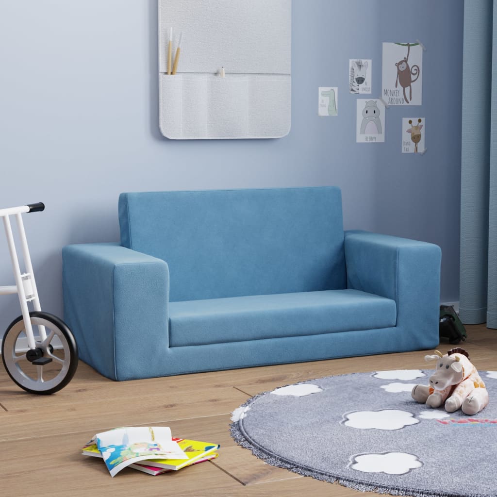 vidaXL 2-personers sovesofa til børn blødt plys blå