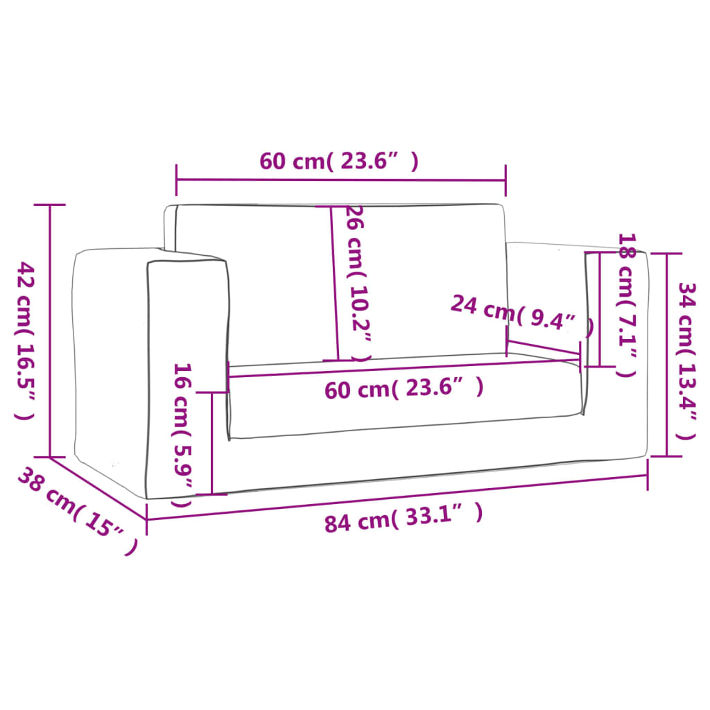 2-personers sovesofa til børn blødt plys lysegrå
