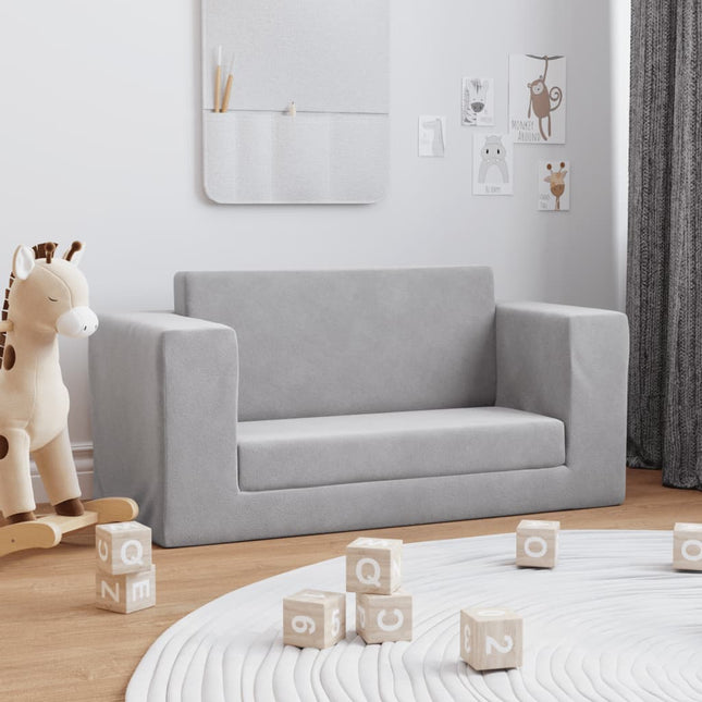 2-personers sovesofa til børn blødt plys lysegrå