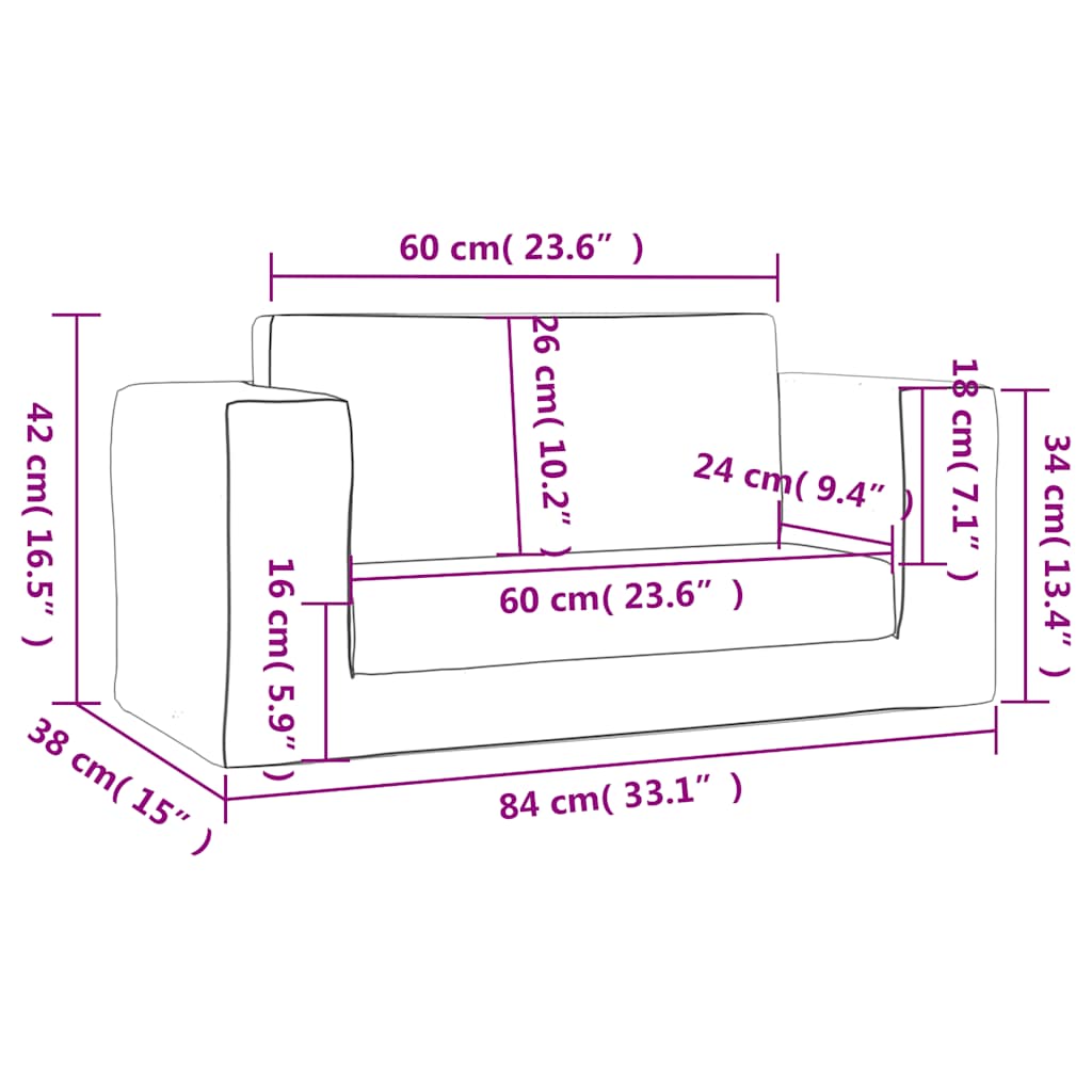 2-personers sofa til børn blødt plys cremefarvet