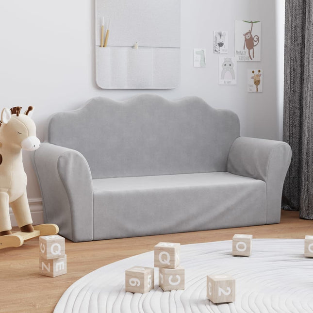 2-personers sofa til børn blødt plys lysgrå