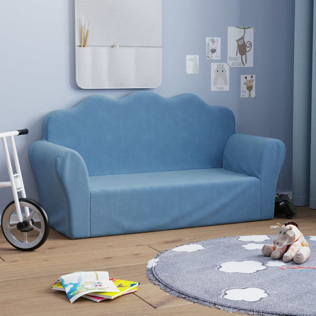 2-personers sofa blødt plys blå