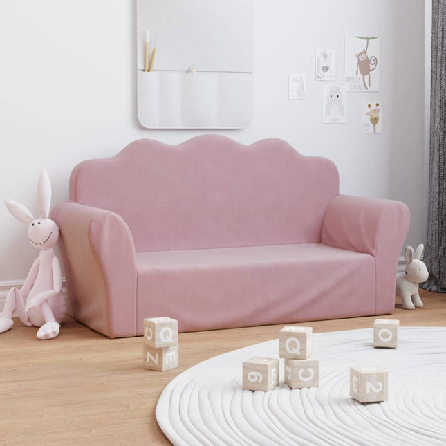 børnesofa 2-personers pink blød plys
