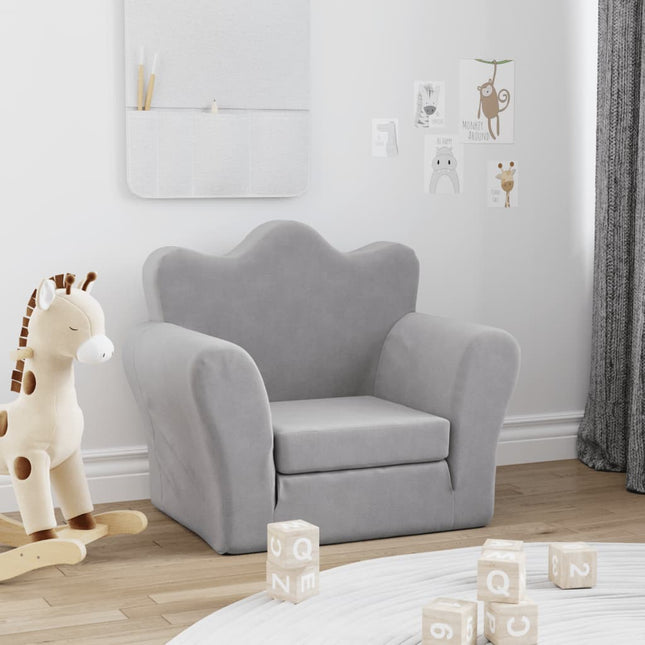 sovesofa til børn blødt plys lysegrå