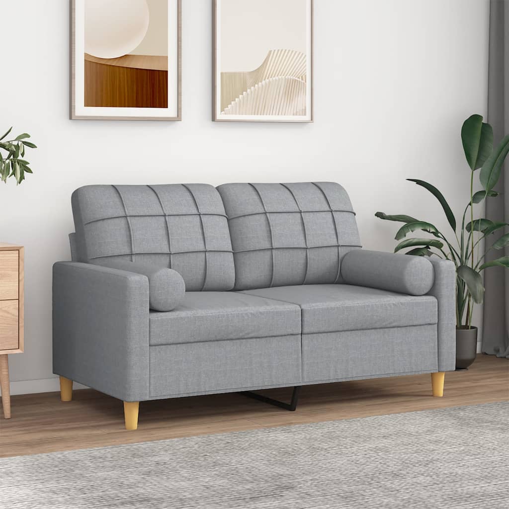2-personers sofa med pyntepuder - stof, lysegrå, sædebredde 120 cm