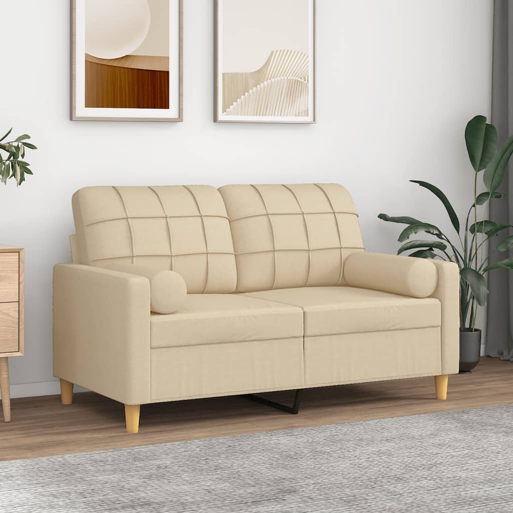 2-personers sofa med pyntepuder 120 cm stof cremefarvet billede