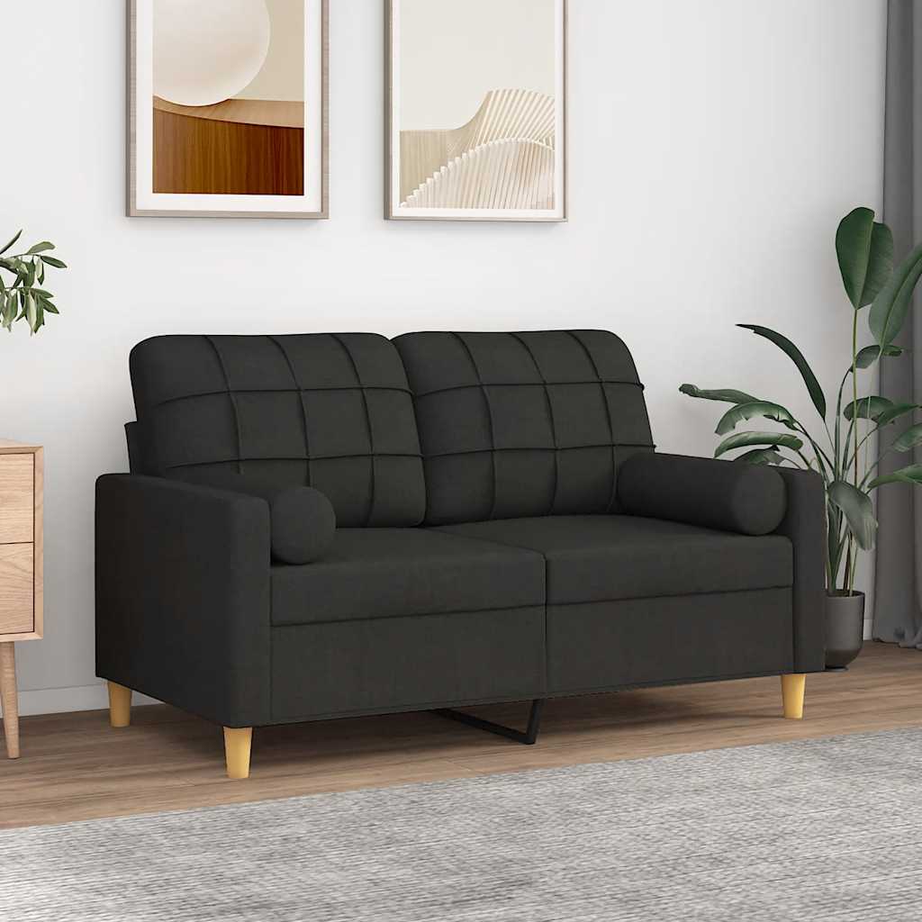 2-personers sofa med pyntepuder 120 cm stof sort billede