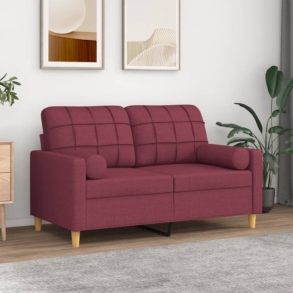 2-personers sofa med pyntepuder 120 cm stof vinrød billede