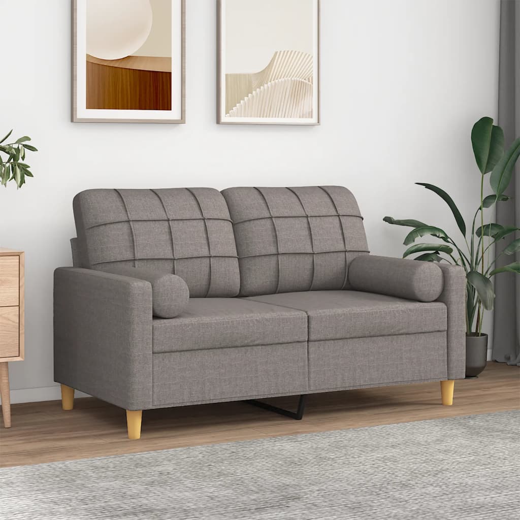 2-personers sofa med pyntepuder - 120 cm sædebredde, stof gråbrun
