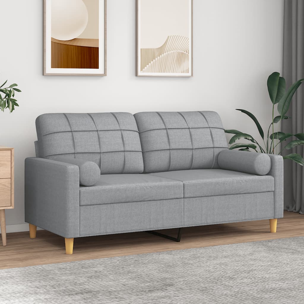 2-personers sofa med pyntepuder - stof, lysegrå, sædebredde 140 cm