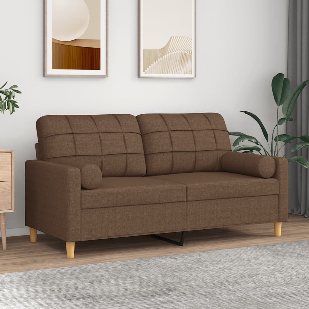 2-personers sofa i stof med pyntepuder - brun, sædebredde 140 cm