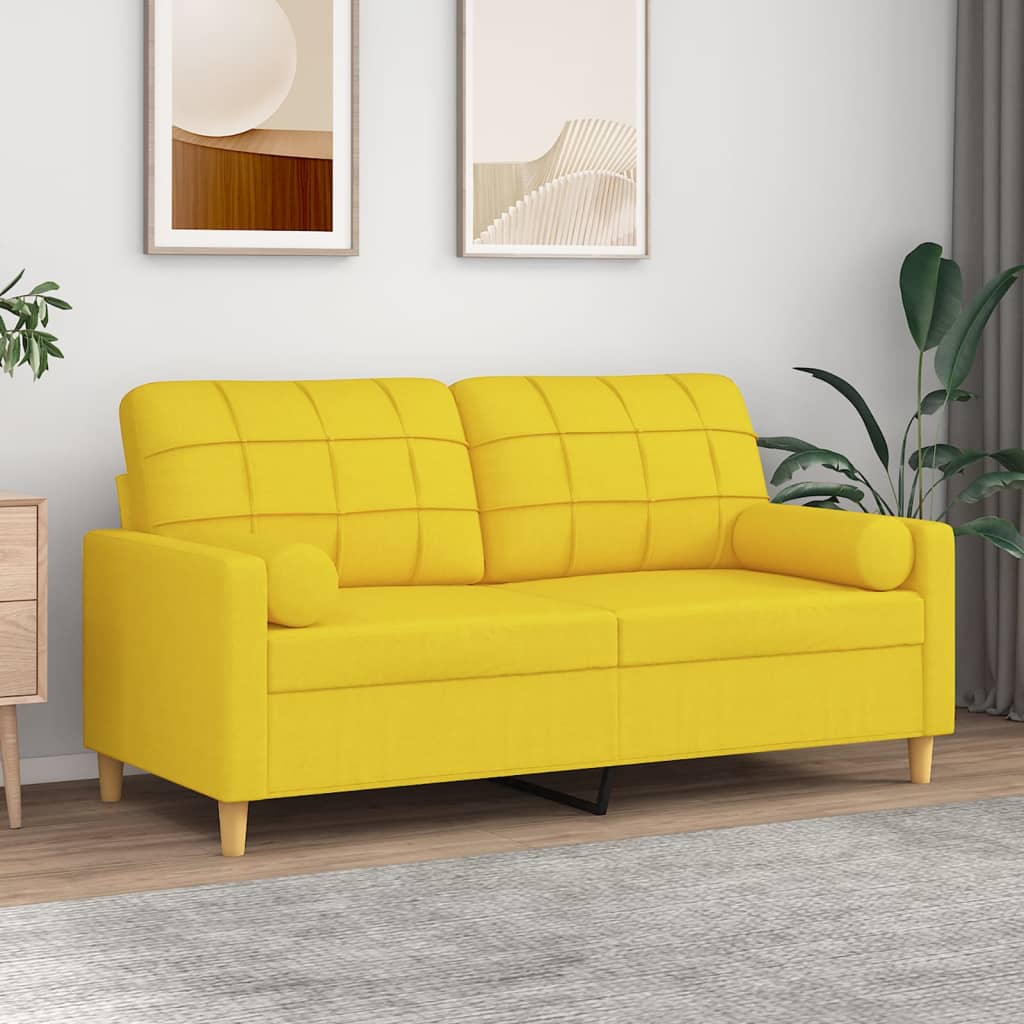2-personers sofa med pyntepuder 140 cm stof lysegul billede