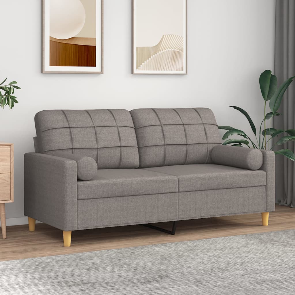 2-personers sofa med pyntepuder - stof, gråbrun, sædebredde 140 cm
