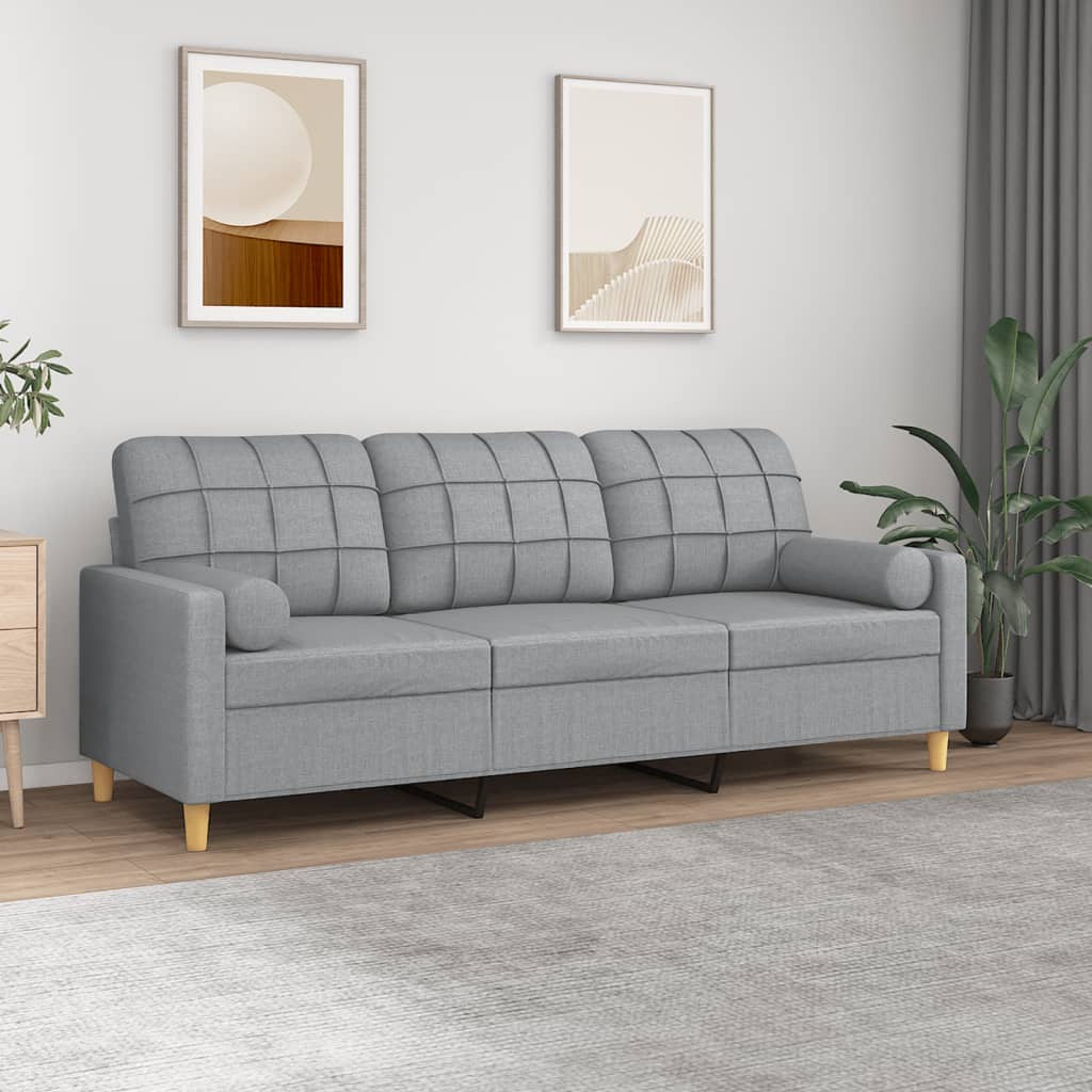 vidaXL 3-personers sofa med pyntepuder 180 cm stof lysegrå