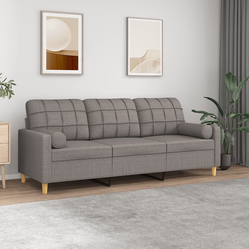 3-personers sofa med pyntepuder 180 cm stof gråbrun billede