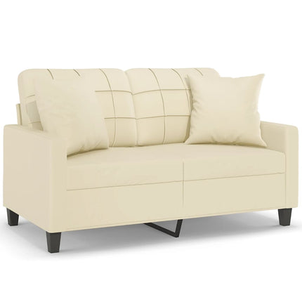 2-personers sofa med pyntepuder 120 cm kunstlæder cremefarvet