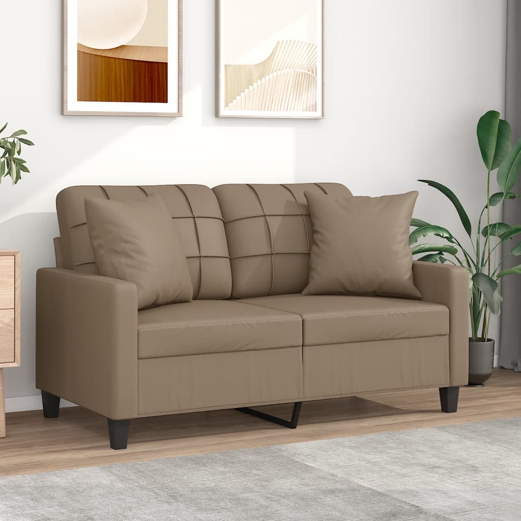 2-personers sofa i kunstlæder med pyntepuder - cappuccino, sædebredde 120 cm